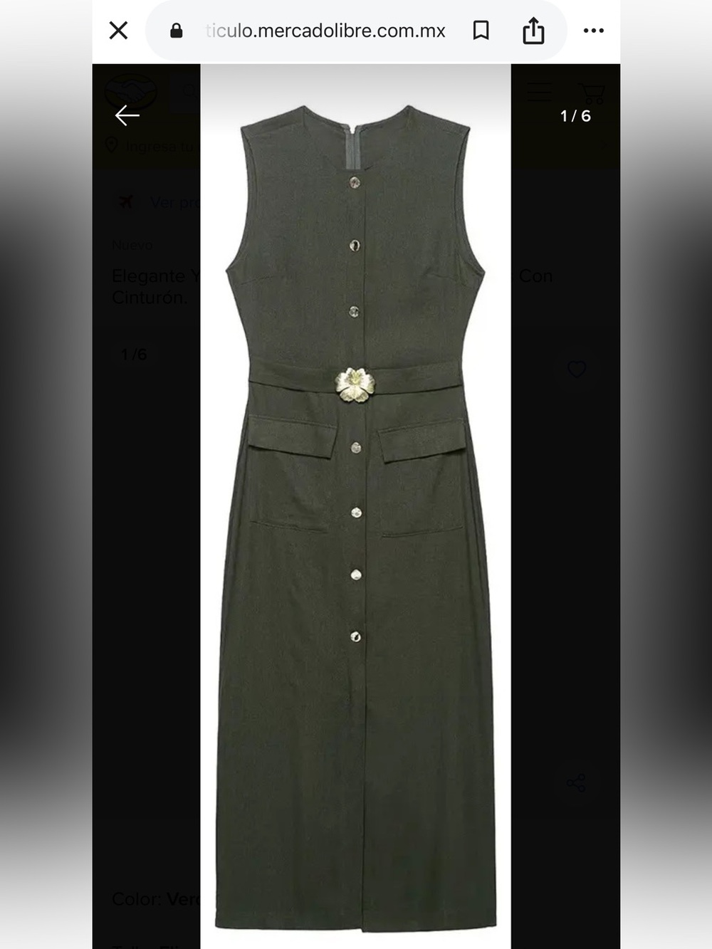 Zara Olive Green Sleeveless Midi Dress with Floral Belt - Picture 3 of 8